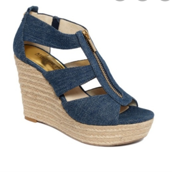 michael kors denim wedge sandals